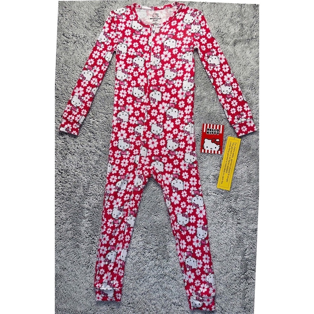 Hello Kitty Sanrio Girls 5T Viscose Zip Sleeper Red Floral Snug Fit Pajamas‎ NWT